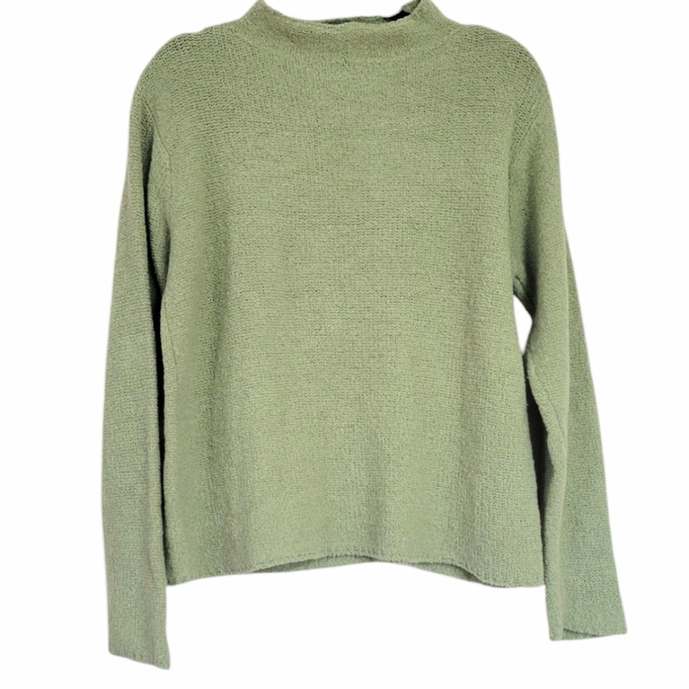 Eileen Fisher Green Mock Neck Wool Blend Sweater Size L